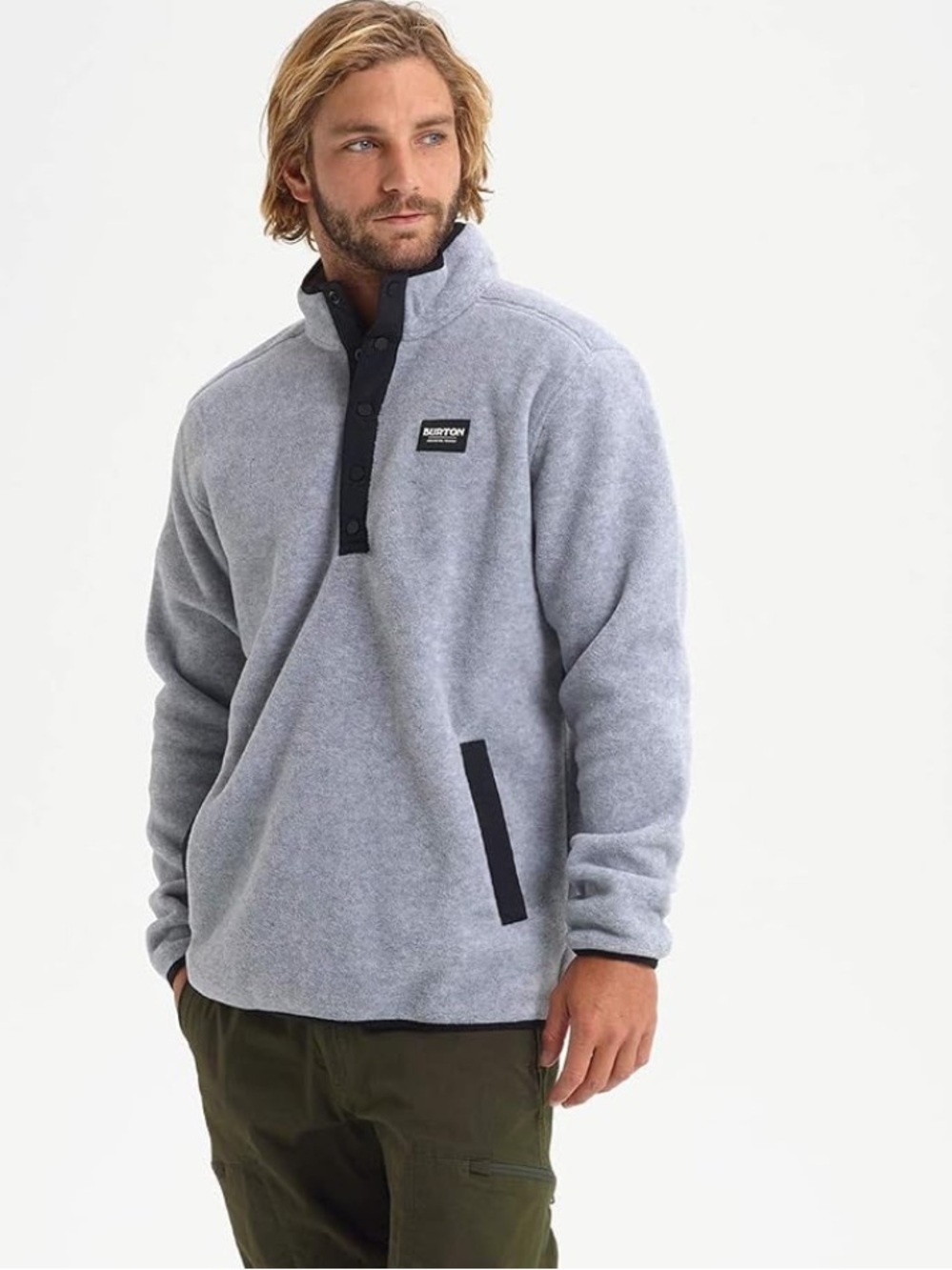 Burton Hearth Fleece Pullover Gray Quarter Snap Sweater Sz L